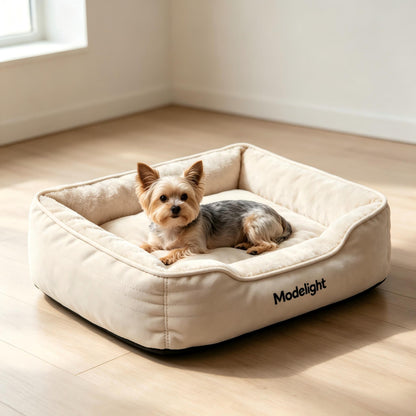 Modelight Washable Dog Bed, Soft Fleece Rectangular Bolster Pet Couch Bed, Non-Slip Bottom Comfort Warm Pet Cushion Bed for Small Medium Dogs and Cats