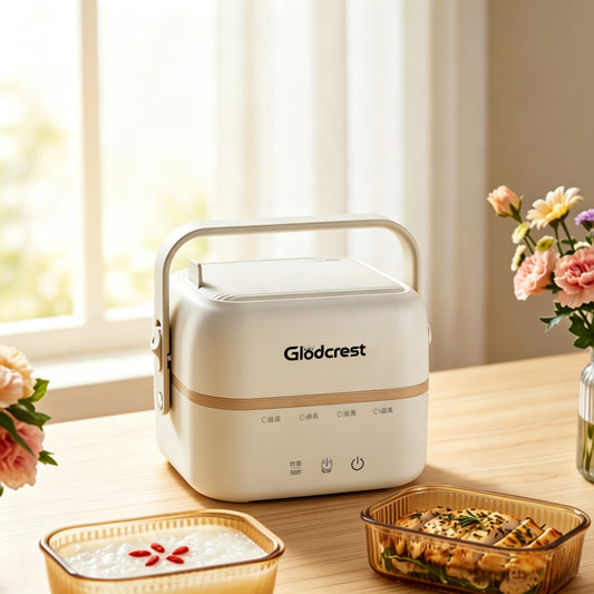 Glodcrest Electrically Heated Lunch Box, Portable Electric Heating Bento Box, Double Layer Large Capacity, Steaming & Warming Food Container for Home, Office, Dormitory & Car Use