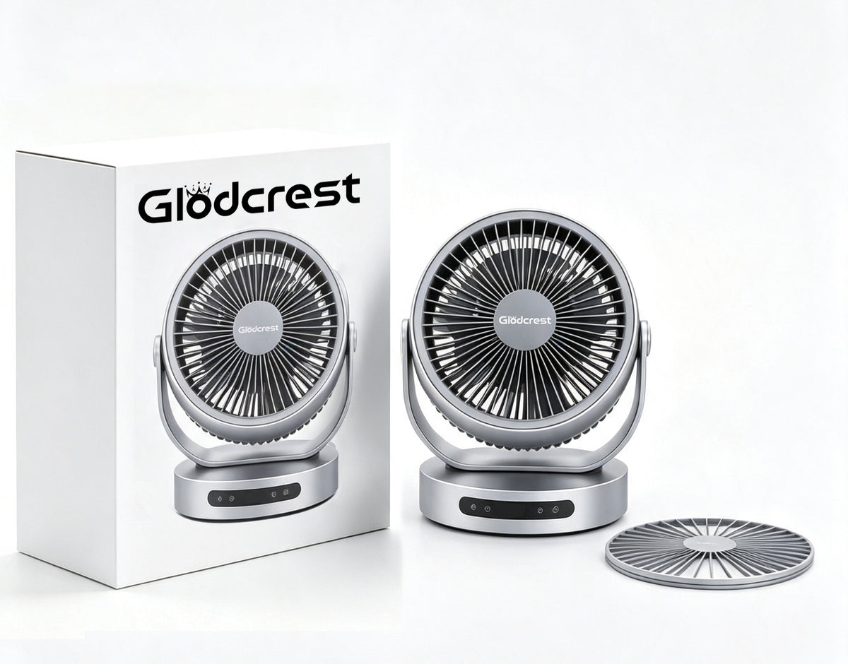 Glodcrest Small Desk Fan, USB Powered Air Circulator Fan, 3‑Speed Adjustable Portable Table Fan, Tiltable Personal Cooling Fan with Extra Grill Cover for Home Office Bedroom Dorm