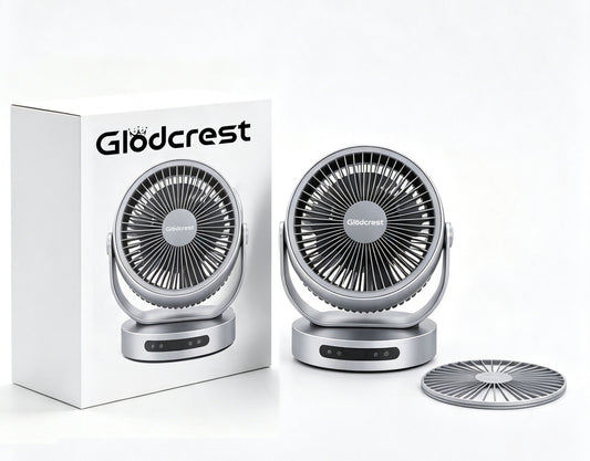 Glodcrest Small Desk Fan, USB Powered Air Circulator Fan, 3‑Speed Adjustable Portable Table Fan, Tiltable Personal Cooling Fan with Extra Grill Cover for Home Office Bedroom Dorm