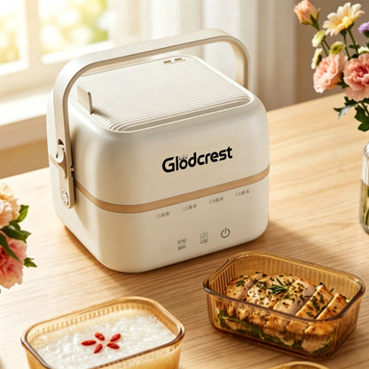 Glodcrest Electrically Heated Lunch Box, Portable Electric Heating Bento Box, Double Layer Large Capacity, Steaming & Warming Food Container for Home, Office, Dormitory & Car Use