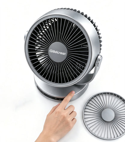 Glodcrest Small Desk Fan, USB Powered Air Circulator Fan, 3‑Speed Adjustable Portable Table Fan, Tiltable Personal Cooling Fan with Extra Grill Cover for Home Office Bedroom Dorm