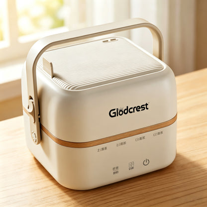 Glodcrest Electrically Heated Lunch Box, Portable Electric Heating Bento Box, Double Layer Large Capacity, Steaming & Warming Food Container for Home, Office, Dormitory & Car Use