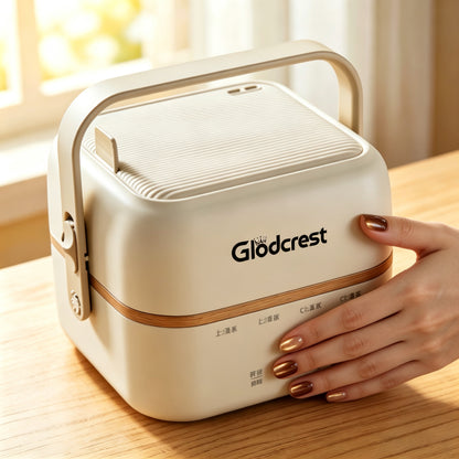 Glodcrest Electrically Heated Lunch Box, Portable Electric Heating Bento Box, Double Layer Large Capacity, Steaming & Warming Food Container for Home, Office, Dormitory & Car Use