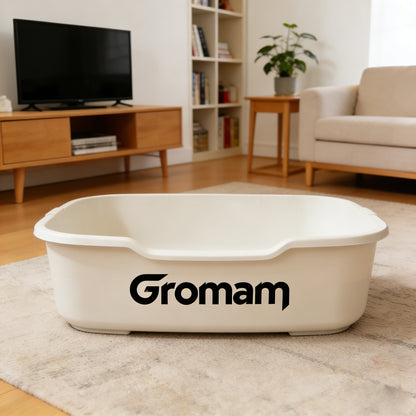 Gromam Minimalist White Cat Litter Pan - Sturdy Non-Stick Plastic Cat Toilet with Non-Slip Feet, Easy to Clean for Home Pet Care