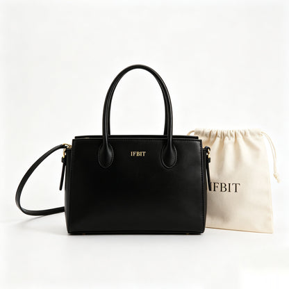 IFBIT Women’s Classic Top Handle Tote Handbag, Convertible Crossbody Shoulder Purse, Anti-Smudging Solid Black Structured Handbag, Versatile Daily Work & Dating Ladies Handbag with Dust Bag