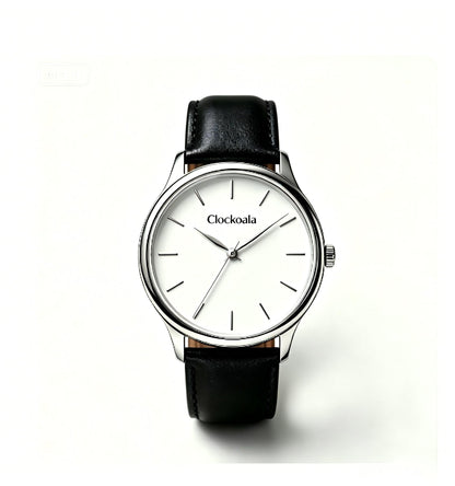 Clockoala Minimalist Analog Leather Watches for Men Women, Slim Silver Case Quartz Wrist Watch, Waterproof Simple Dial Dress Watch with Brand Gift Box