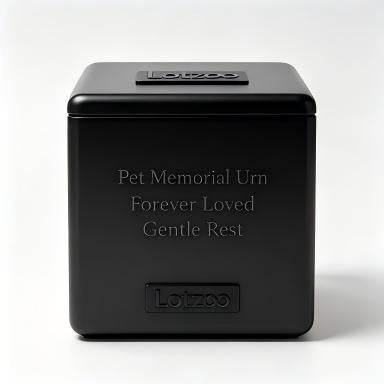 Lotzoo Pet Memorial Urn, Square Pet Ashes Keepsake Urn for Dogs Cats, Black Decorative Pet Cremation Urn with Base, Forever Loved Engraved Pet Funeral Urn for Small Medium Pets