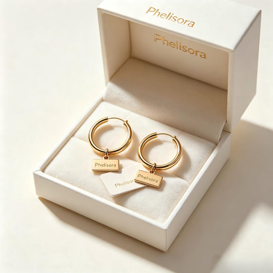 Phelisora Gold Hoop Earrings for Women, Dainty Rectangular Logo Tag Drop Hoop Earrings, 14K Gold Plated Huggie Hoop Earrings, Minimalist Jewelry Gift for Daily Wear