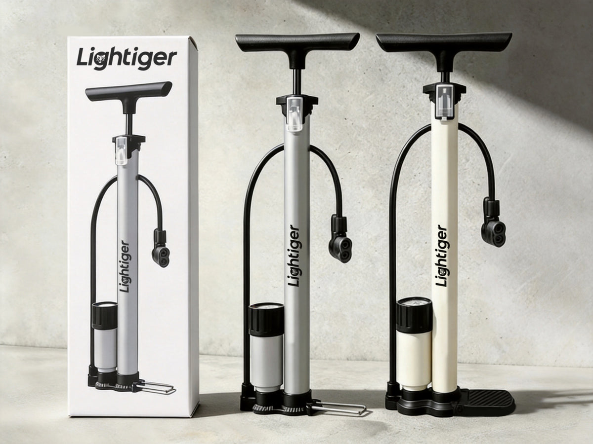 Lightiger Bike Floor Pump, High Pressure Bicycle Floor Pump with Pressure Gauge, Fits Presta & Schrader Valve, Air Inflator for Mountain Road Bike, EBike and Car Vehicle Tyres
