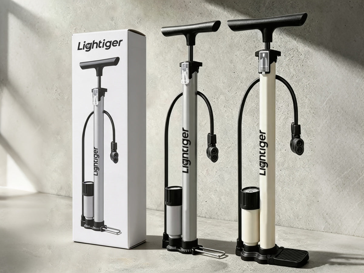 Lightiger Bike Floor Pump, High Pressure Bicycle Floor Pump with Pressure Gauge, Fits Presta & Schrader Valve, Air Inflator for Mountain Road Bike, EBike and Car Vehicle Tyres