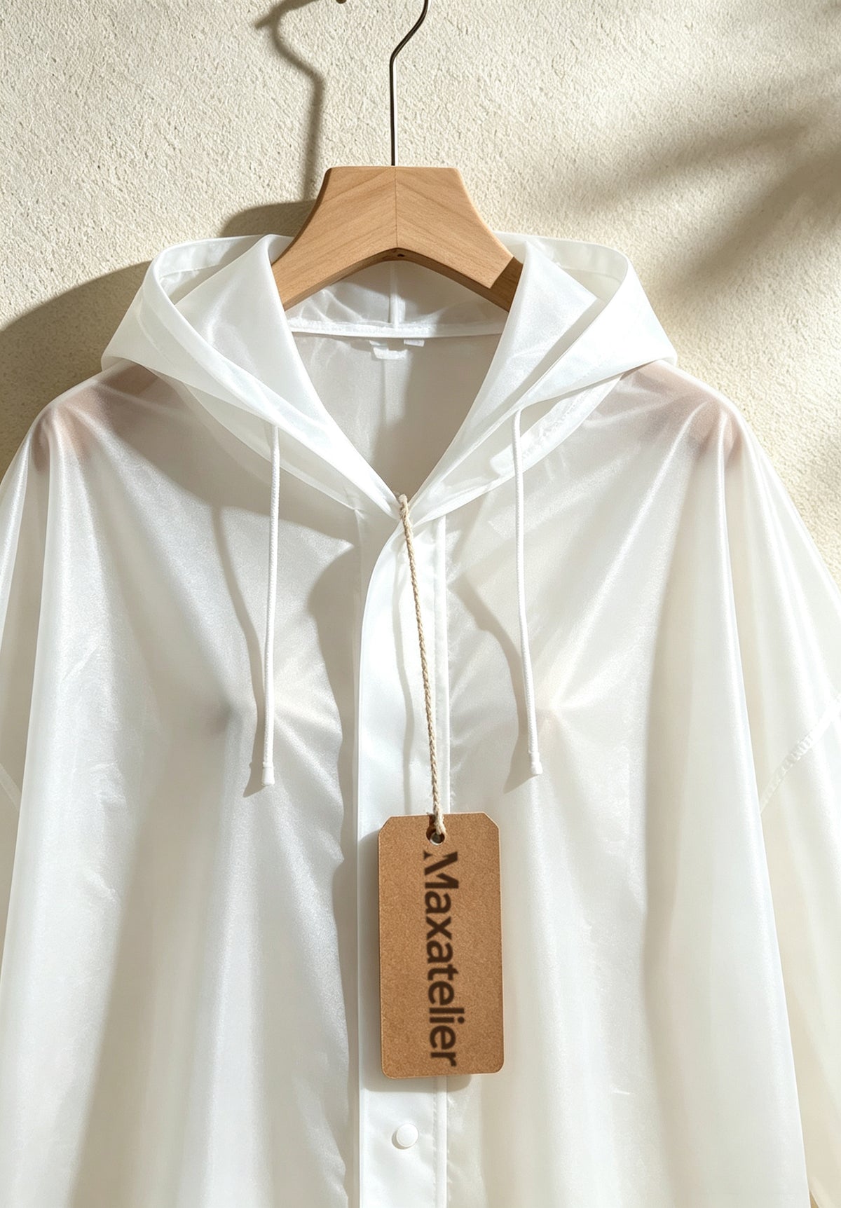 Maxatelier Long Hooded Raincoat for Adults, Semi Transparent Lightweight Portable Rain Poncho, Snap Button Cuff Waterproof Rain Jacket for Travel Hiking Outdoor