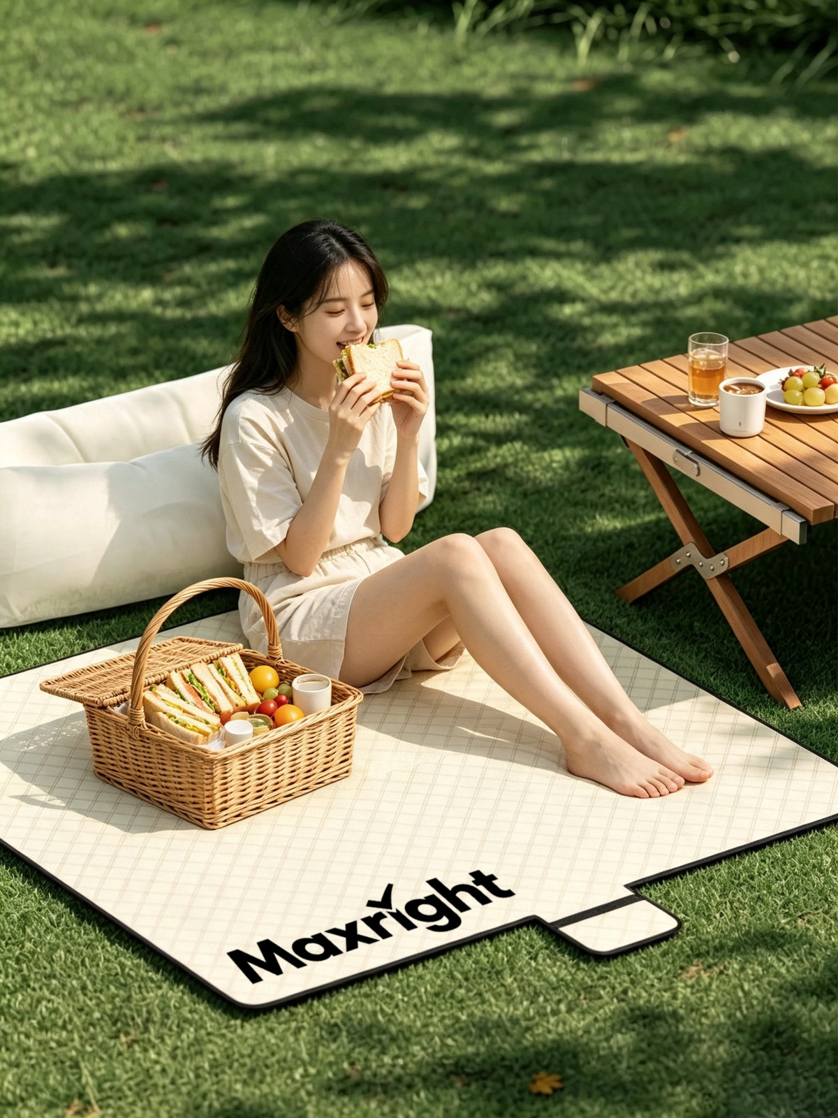 Maxright Picnic Blanket, Large Waterproof Foldable Outdoor Mat, Sand‑Proof Portable Camping Beach Blanket with Carry Pocket for Park, Hiking, Travel, Family Gathering