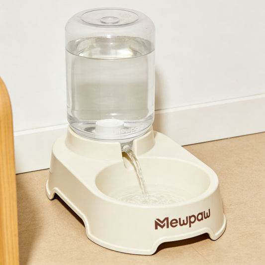 Mewpaw Gravity-Fed Pet Water Dispenser - Automatic Refill Water Bowl for Cats & Small Dogs, Food-Grade Plastic Non-Spill Water Dish with Large Capacity Bottle, Home-Friendly Pet Hydration Station