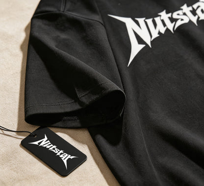 Nutstar Graphic Short Sleeve T-Shirt, Men's Crew Neck Casual Cotton Tee, Gothic Letter Print Loose Fit Tshirt for Daily Streetwear