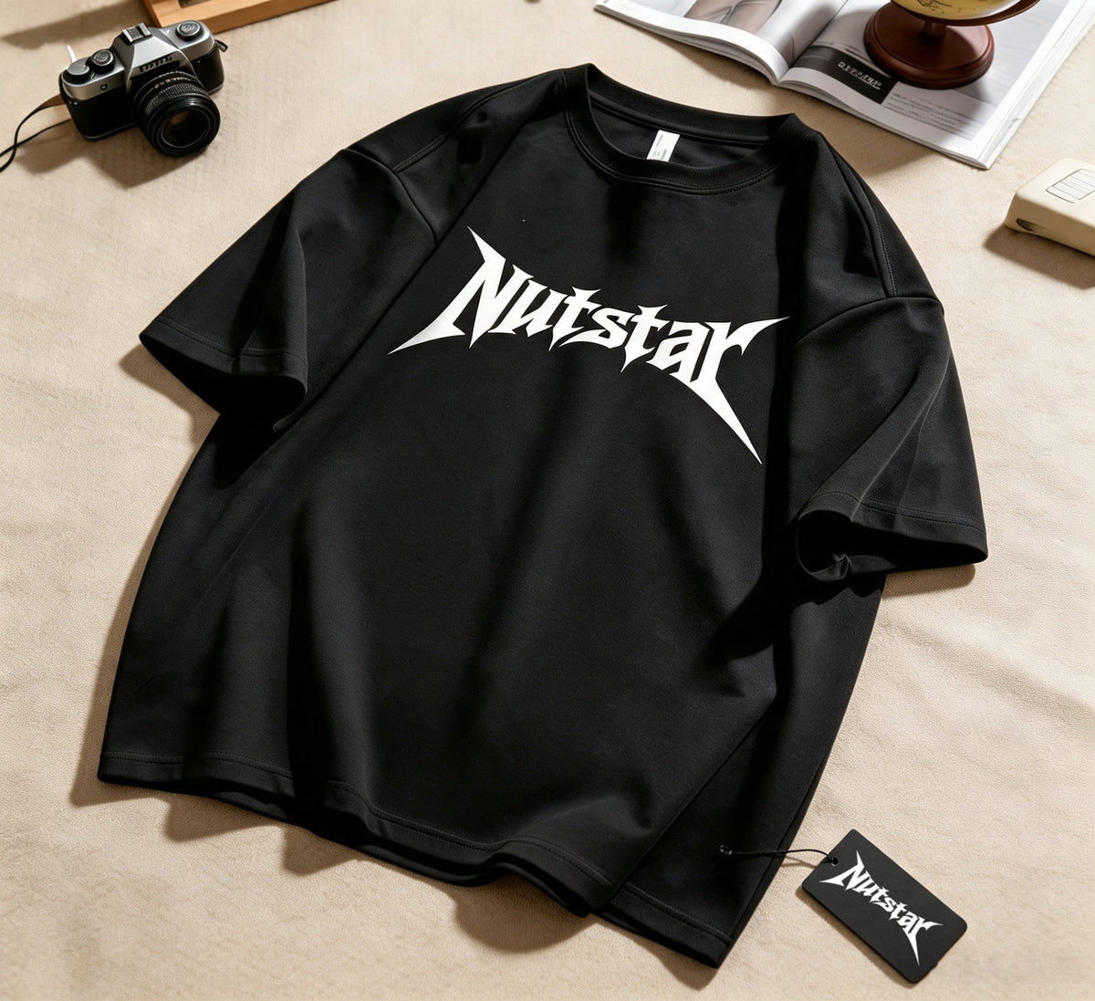 Nutstar Graphic Short Sleeve T-Shirt, Men's Crew Neck Casual Cotton Tee, Gothic Letter Print Loose Fit Tshirt for Daily Streetwear