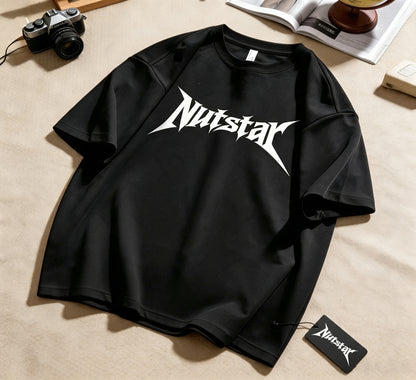 Nutstar Graphic Short Sleeve T-Shirt, Men's Crew Neck Casual Cotton Tee, Gothic Letter Print Loose Fit Tshirt for Daily Streetwear