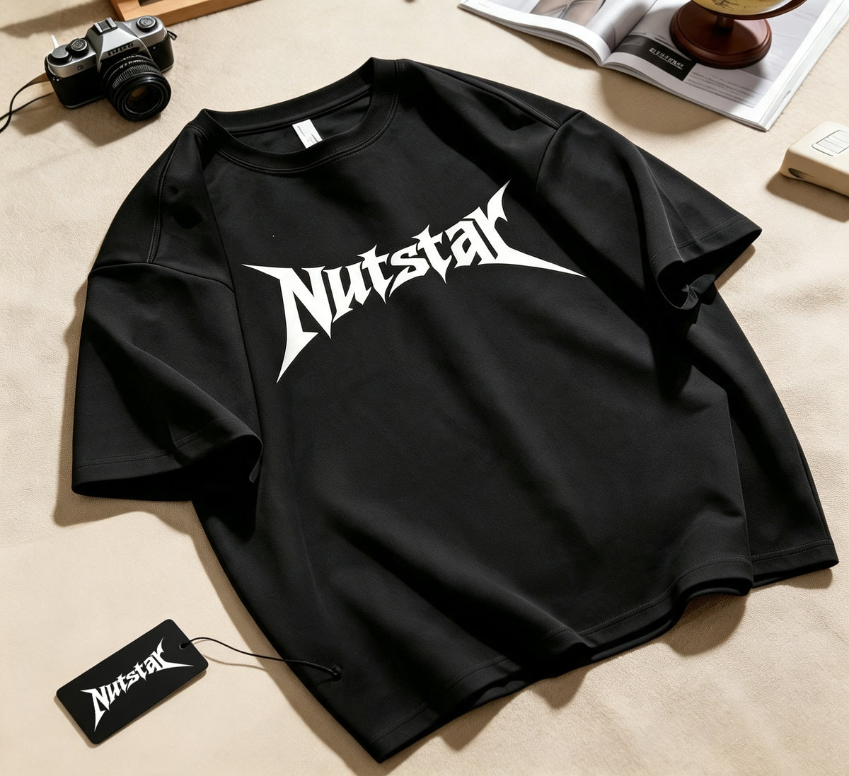 Nutstar Graphic Short Sleeve T-Shirt, Men's Crew Neck Casual Cotton Tee, Gothic Letter Print Loose Fit Tshirt for Daily Streetwear