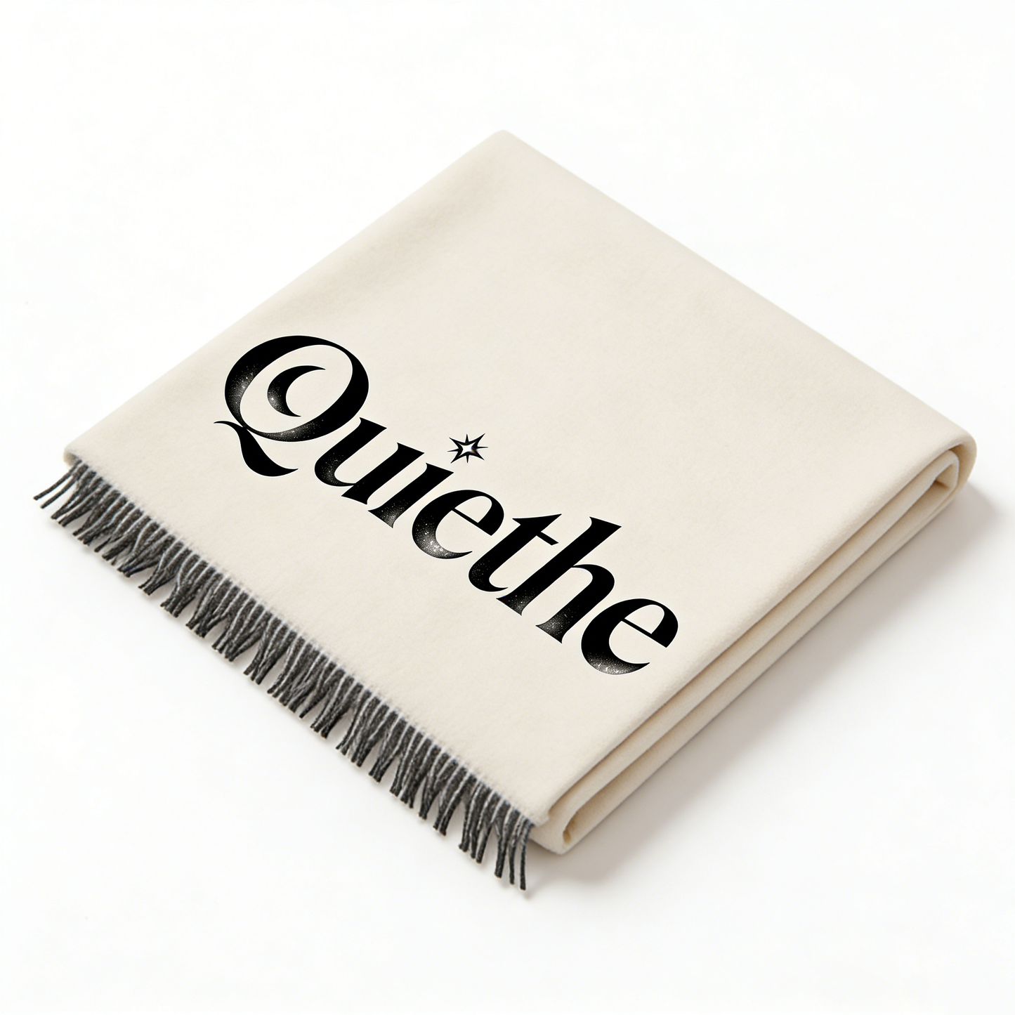 【Quiethe Gothic Lettering Fringed Scarf】—— Timeless Elegance & Cozy Warmth
