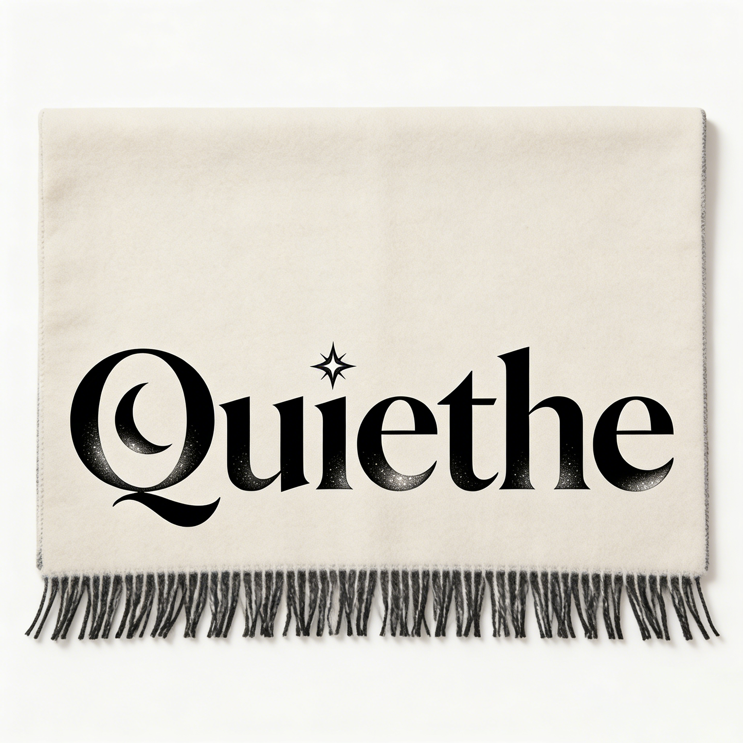 【Quiethe Gothic Lettering Fringed Scarf】—— Timeless Elegance & Cozy Warmth