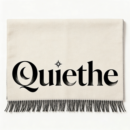 【Quiethe Gothic Lettering Fringed Scarf】—— Timeless Elegance & Cozy Warmth