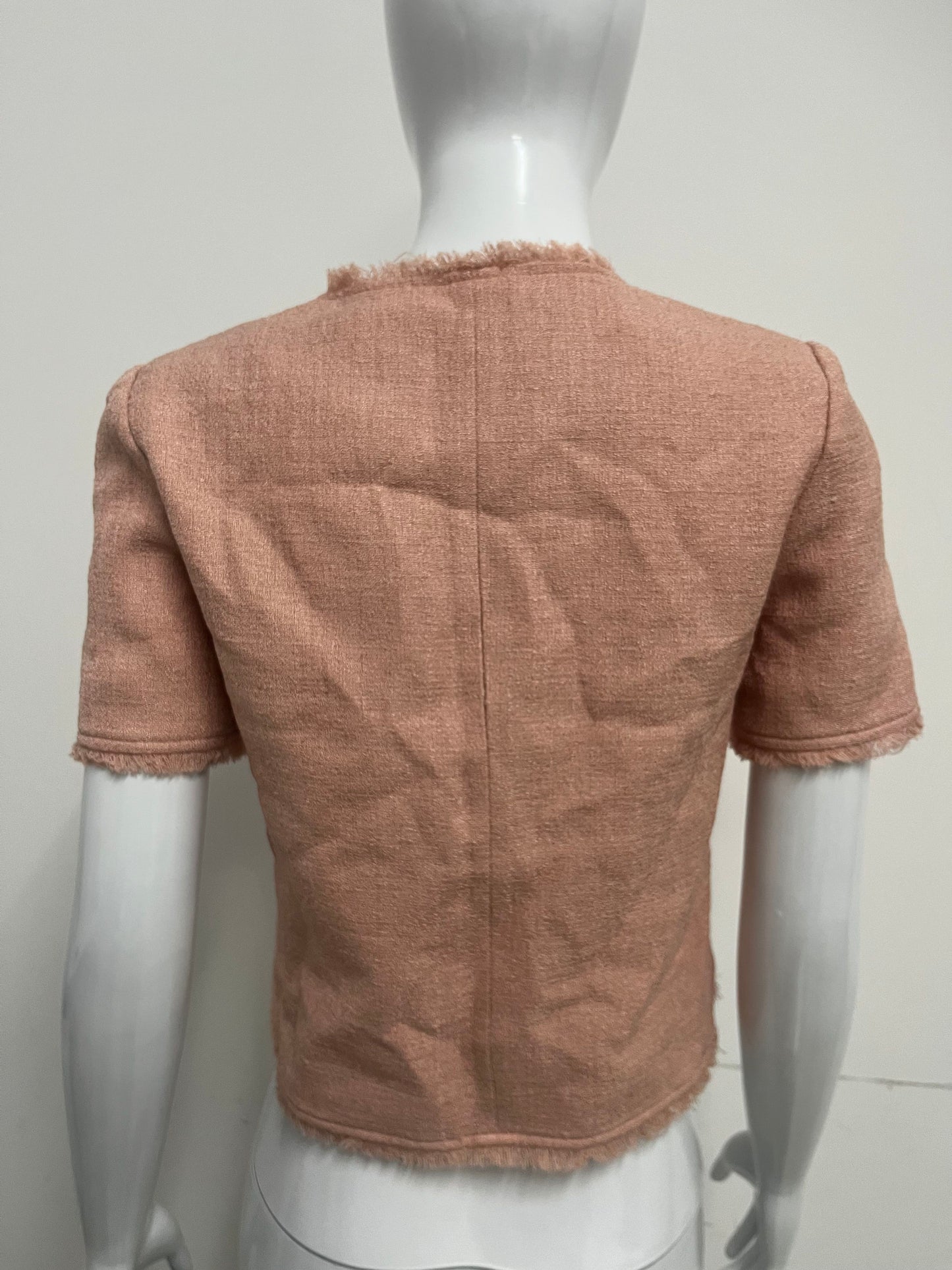 【ScalyPass Blush Pink Frayed-edge Short-sleeve Jacket】—— Elegant & Versatile Wardrobe Staple