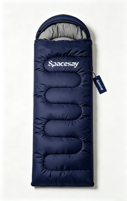 Spacesay Hooded Sleeping Bags for Adults, Thick Warm Envelope Style Sleeping Bag, Water Resistant & Connectable, Portable Camping Sleeping Bag for Hiking, Travel, Indoor Emergency Use