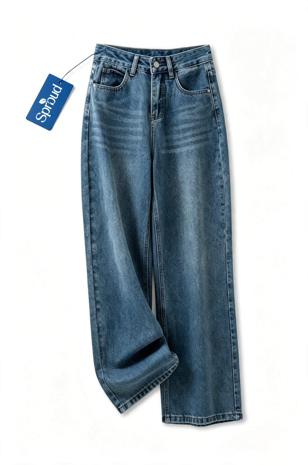 Sprbud Men Vintage Washed Wide Leg Jeans, Retro Faded Stripe Print Denim Pants, High Waist Loose Straight Baggy Denim Trousers Streetwear