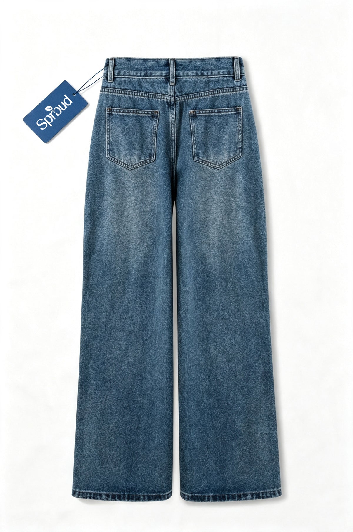 Sprbud Men Vintage Washed Wide Leg Jeans, Retro Faded Stripe Print Denim Pants, High Waist Loose Straight Baggy Denim Trousers Streetwear