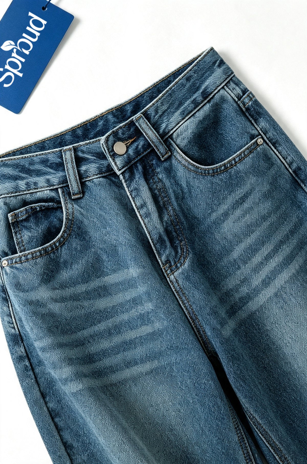 Sprbud Men Vintage Washed Wide Leg Jeans, Retro Faded Stripe Print Denim Pants, High Waist Loose Straight Baggy Denim Trousers Streetwear