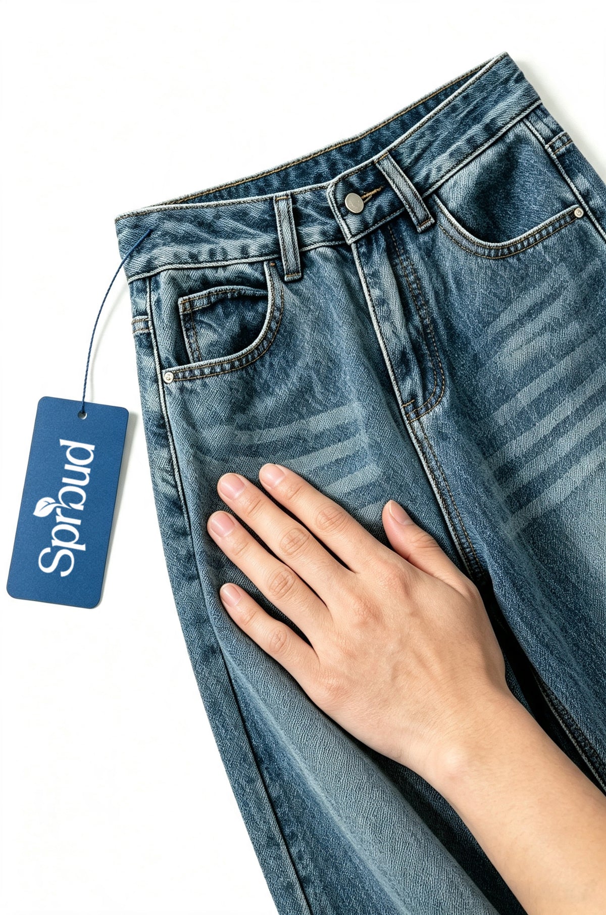 Sprbud Men Vintage Washed Wide Leg Jeans, Retro Faded Stripe Print Denim Pants, High Waist Loose Straight Baggy Denim Trousers Streetwear