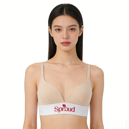 Sprbud Nude & White Two-Tone Wire-Free Triangle Bra – Comfortable Adjustable Strap Everyday Underwear