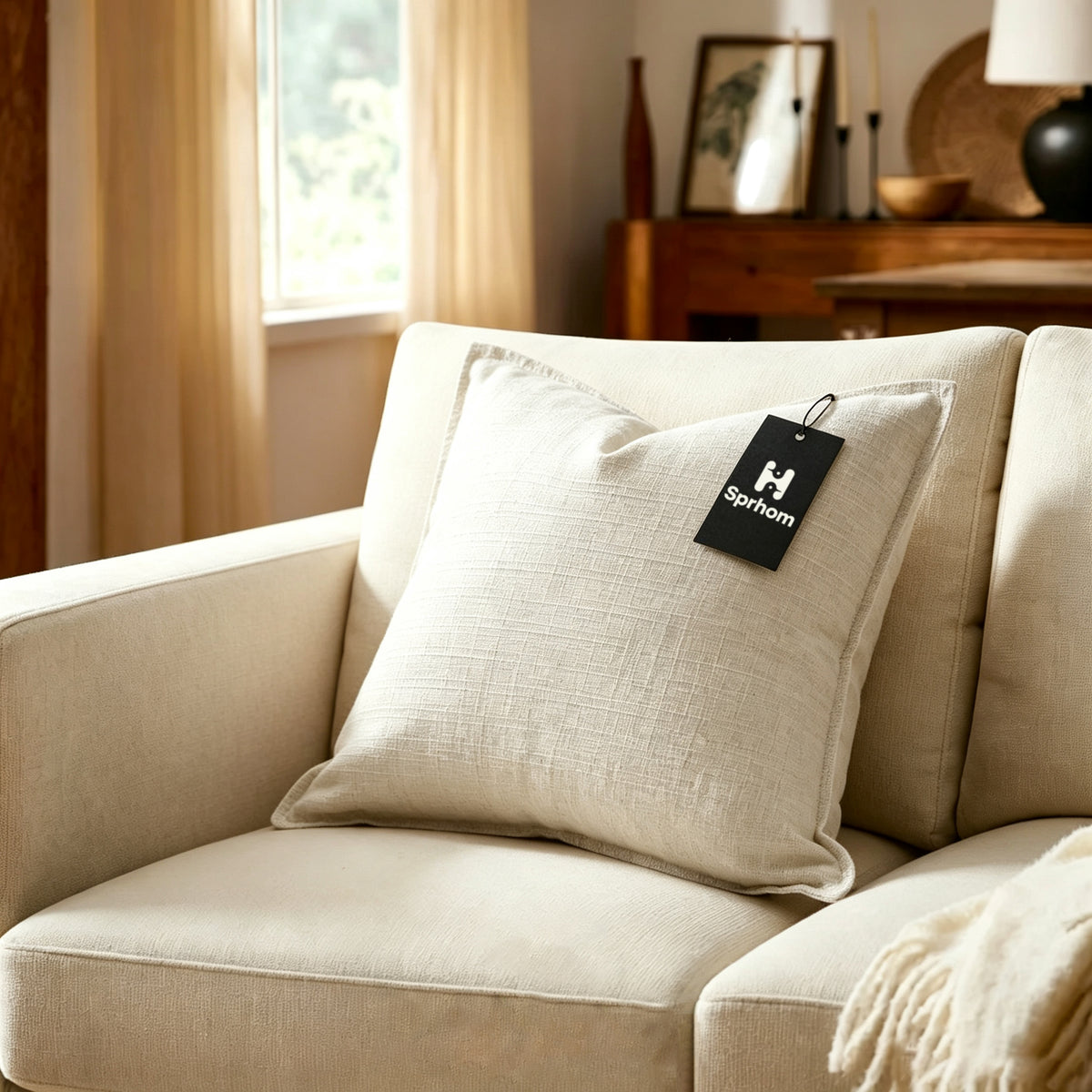H Sprhom Square Throw Pillow Insert, Soft Linen‑Textured Decorative Couch Pillow, Premium Fluffy Accent Cushion for Sofa, Bedroom, Living Room, Home Decor
