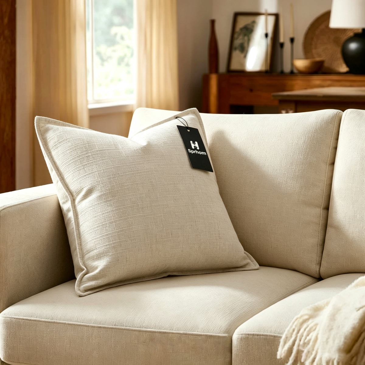 H Sprhom Square Throw Pillow Insert, Soft Linen‑Textured Decorative Couch Pillow, Premium Fluffy Accent Cushion for Sofa, Bedroom, Living Room, Home Decor