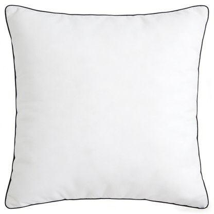 Stampet Embroidered Decorative Throw Pillow - Soft White Square Pillow with Black Piping & Retro Wave Accents for Home Decor