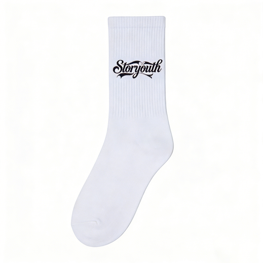 【Storyouth Vintage Script Logo Crew Socks】—— Stylish Comfort for Everyday Wear