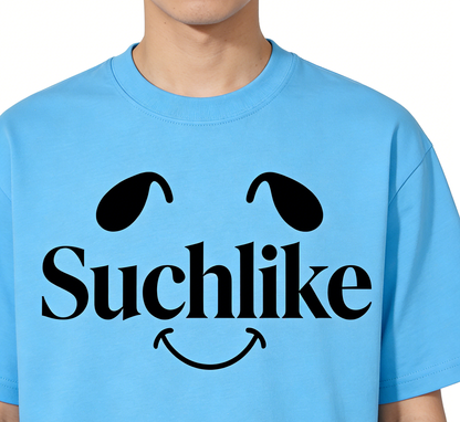 Suchlike Smiley Face Graphic T-Shirt, 90% Cotton Crew Neck Oversized Short Sleeve Tee, Casual Streetwear for Everyday Wear