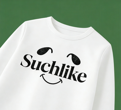 Suchlike Smiley Face Graphic Long Sleeve Crew Neck Top, Soft Casual Pullover Sweatshirt for Everyday Wear, Spring Fall Layering Essential
