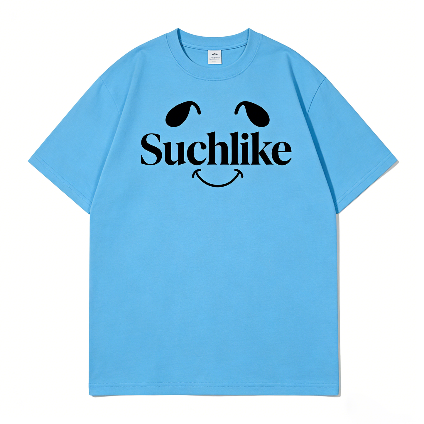 Suchlike Smiley Face Graphic T-Shirt, 90% Cotton Crew Neck Oversized Short Sleeve Tee, Casual Streetwear for Everyday Wear