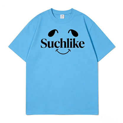 Suchlike Smiley Face Graphic T-Shirt, 90% Cotton Crew Neck Oversized Short Sleeve Tee, Casual Streetwear for Everyday Wear