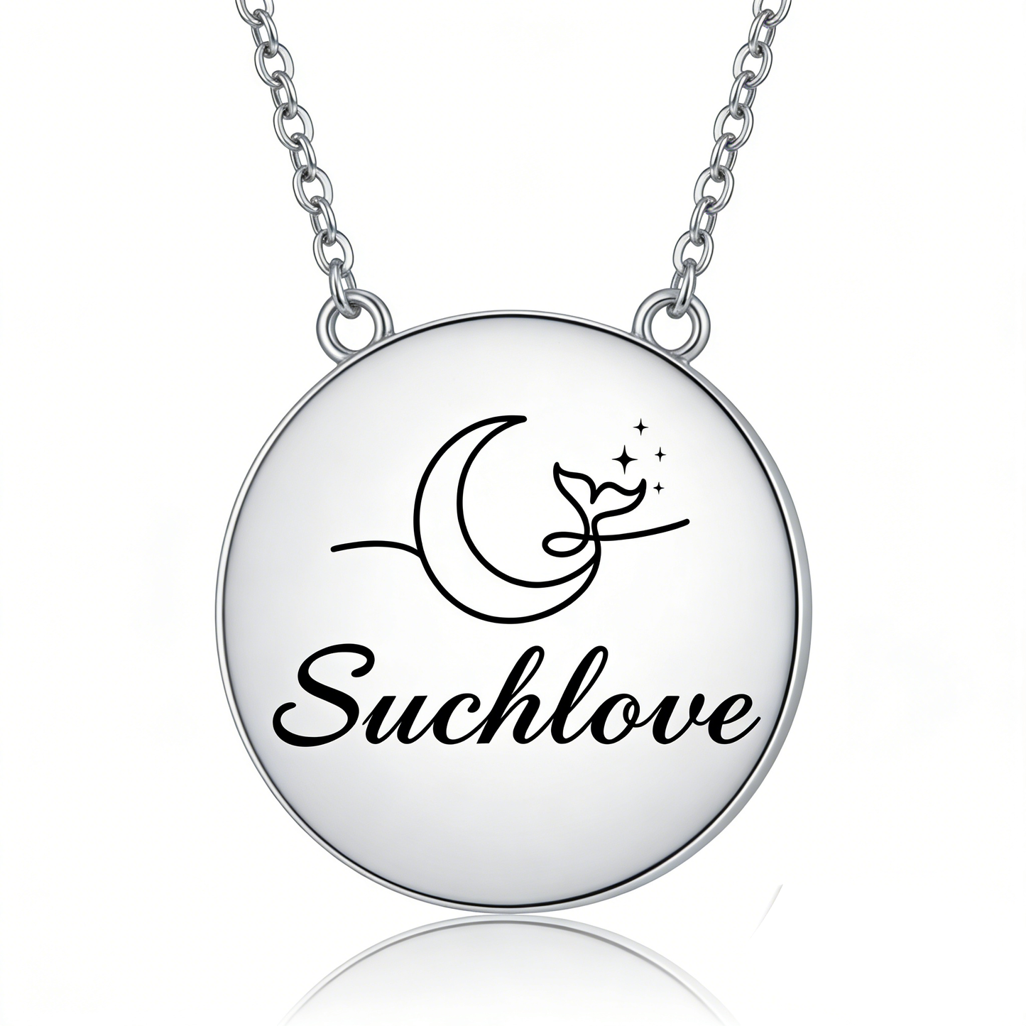 Suchlove Moon & Whale Tail Round Pendant Necklace (Luxury Sentimental Collection)