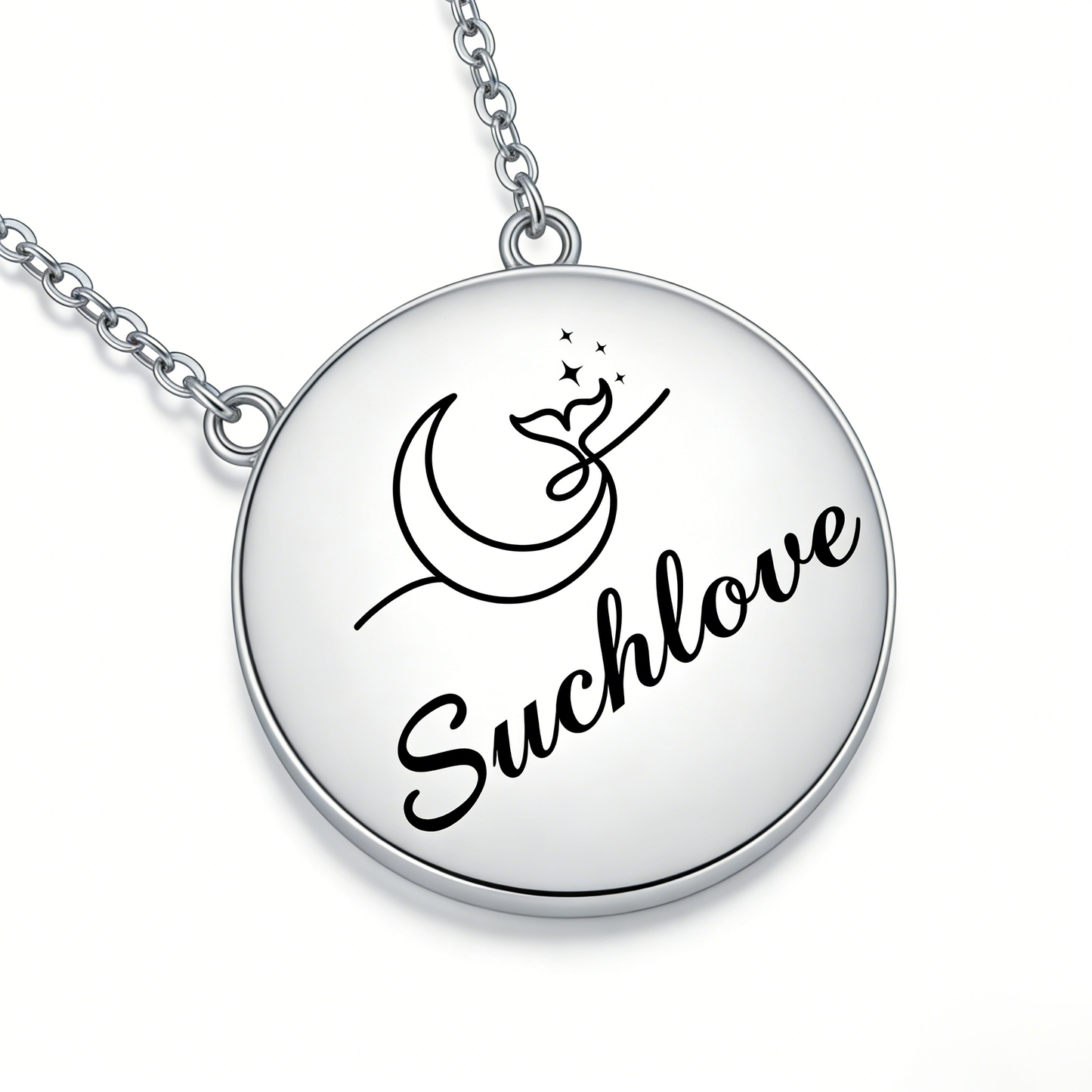 Suchlove Moon & Whale Tail Round Pendant Necklace (Luxury Sentimental Collection)