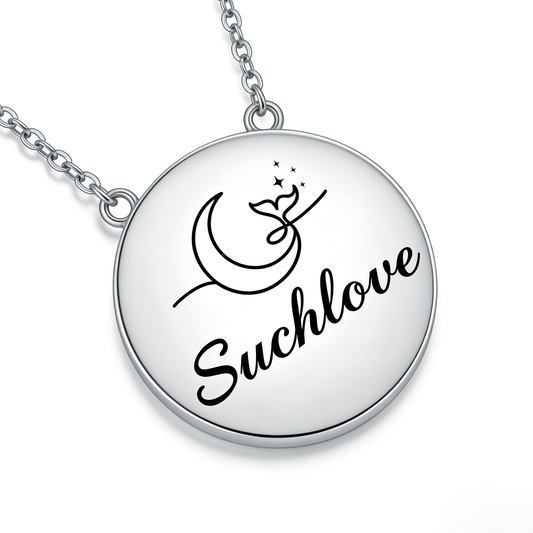 Suchlove Moon & Whale Tail Round Pendant Necklace (Luxury Sentimental Collection)