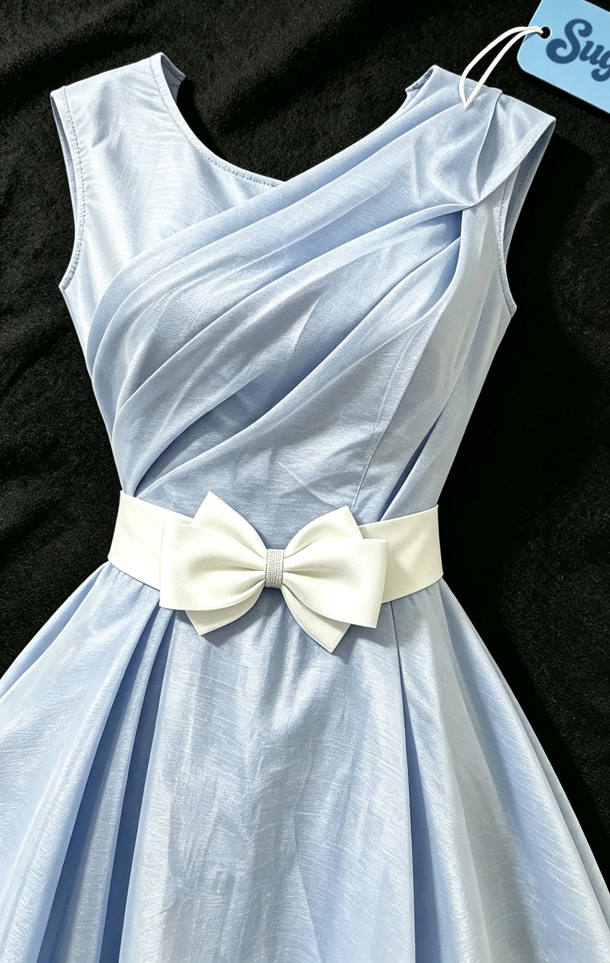 Sugarstar Women Sleeveless Cocktail Dress, Criss  Cross Ruched Bodice ALine Swing Dress with Bow Belt, Formal Party Homecoming Evening Dress