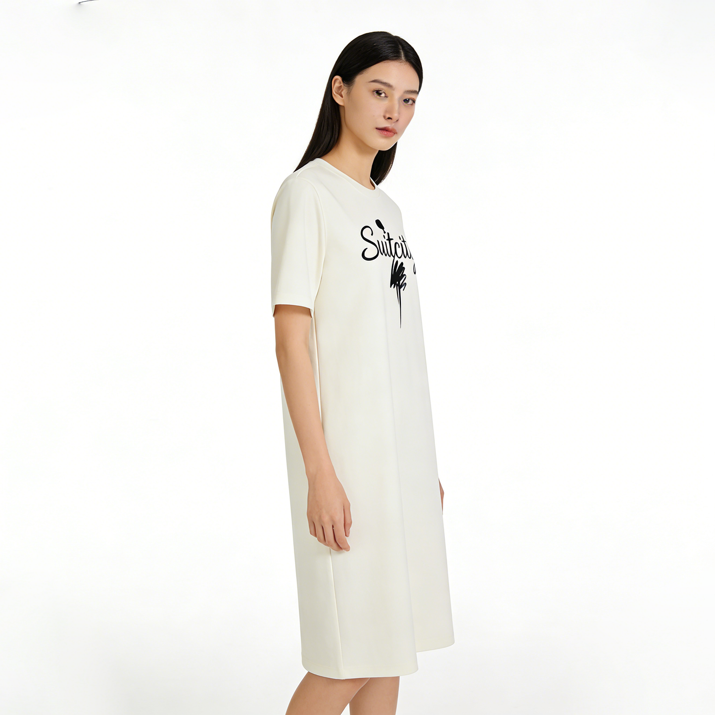 Suitcity Women's Casual Midi T-Shirt Dress, Short Sleeve Loose Fit Crew Neck Dress, Comfortable Breathable Daily Wear for Spring Summer
