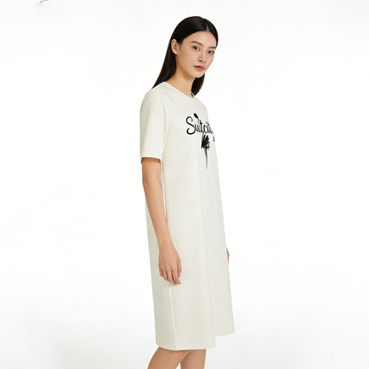 Suitcity Women's Casual Midi T-Shirt Dress, Short Sleeve Loose Fit Crew Neck Dress, Comfortable Breathable Daily Wear for Spring Summer