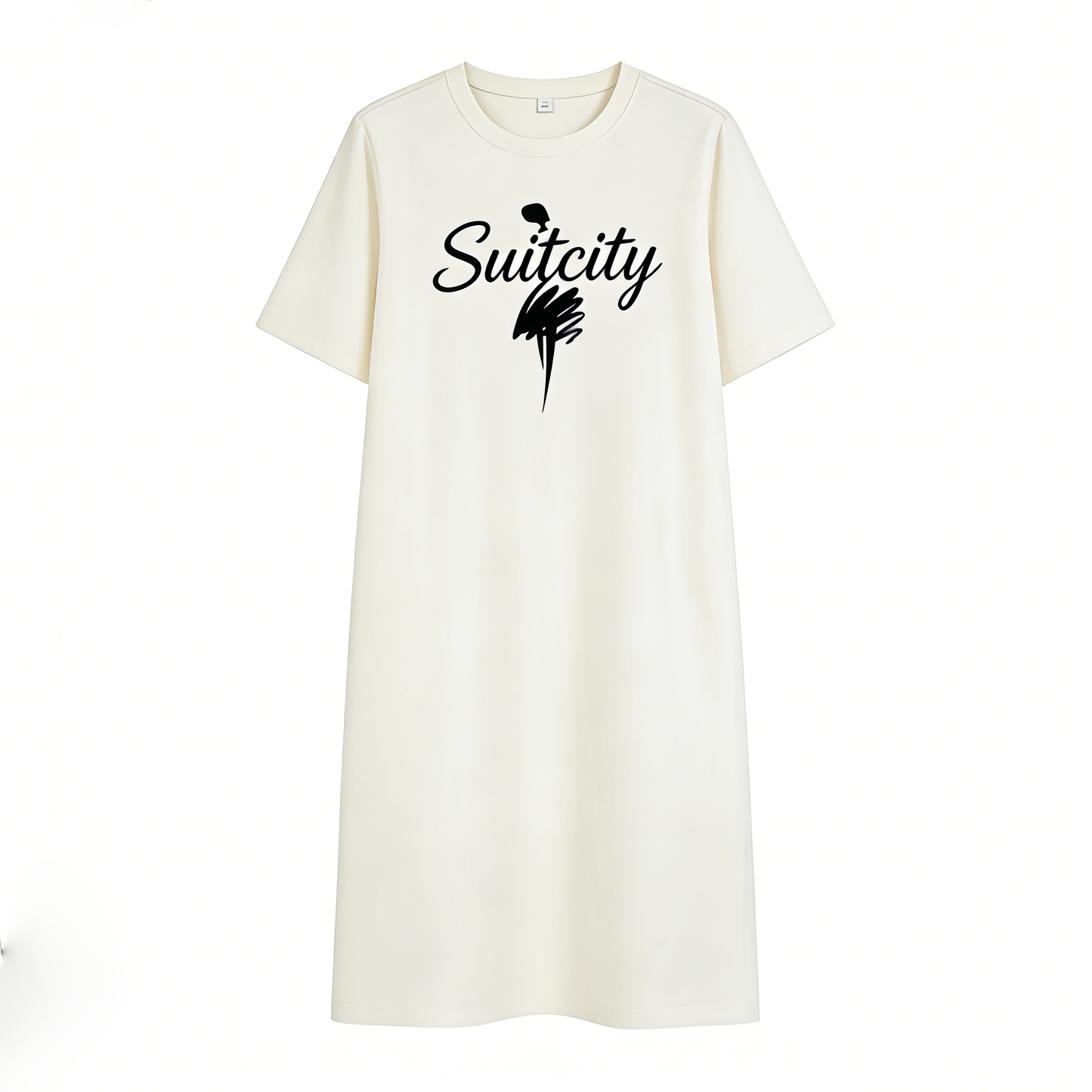 Suitcity Women's Casual Midi T-Shirt Dress, Short Sleeve Loose Fit Crew Neck Dress, Comfortable Breathable Daily Wear for Spring Summer