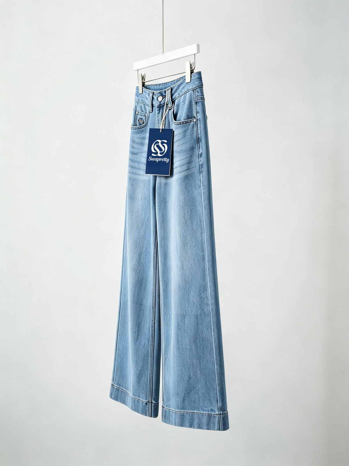 Swapretty Women's High Waisted Wide Leg Jeans, Light Blue Stretch Denim Pants, Loose Fit Flare Trousers, Casual Business Daily Wear Denim Jeans for Women