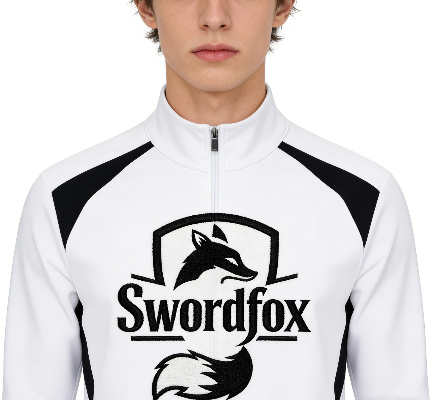 Swordfox Men's Fox Embroidered Track Jacket, Full-Zip Stand Collar Athletic Sweatshirt, Colorblock Sportswear for Gym & Running