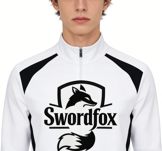 Swordfox Men's Fox Embroidered Track Jacket, Full-Zip Stand Collar Athletic Sweatshirt, Colorblock Sportswear for Gym & Running